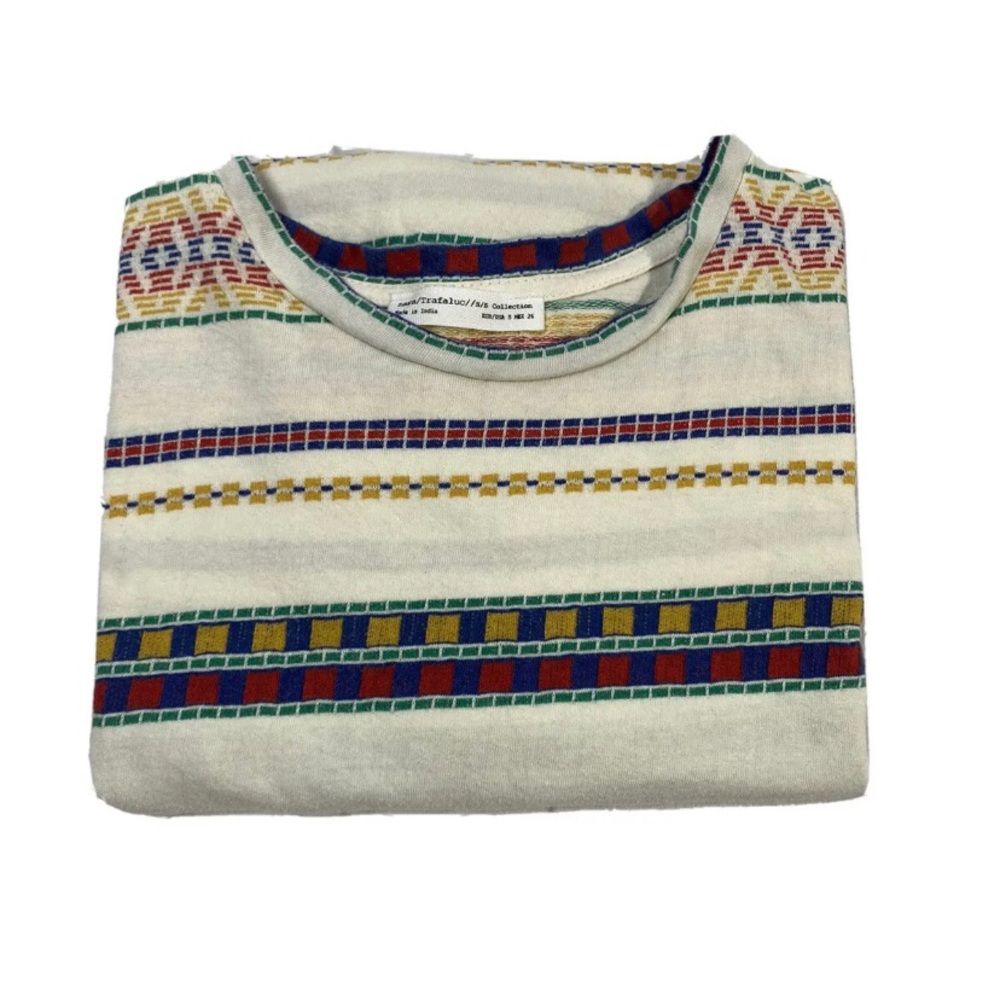 Zara Trafaluc Women's Size Small Multi Color Shirt Striped Short Sleeve